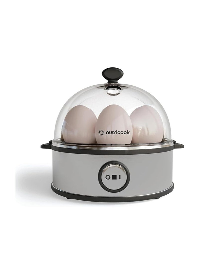 NutriCook Rapid Egg Cooker: 7 Egg Capacity Electric Egg Cooker for Boiled Eggs, Poached Eggs, Scrambled Eggs, or Omelettes with Auto Shut Off Feature - Silver