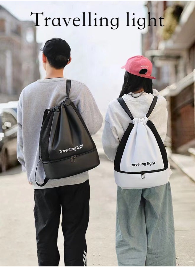 Sports Drawstring Backpack ,Sport Gym Sackpack ,Drawstring Gym Bag ,Mesh Beach Swim Bags ,String Swim Gym Bag with Shoes Compartment and Wet Proof Pocket for Womenu0026Men ,Lightweight,Black,One Size