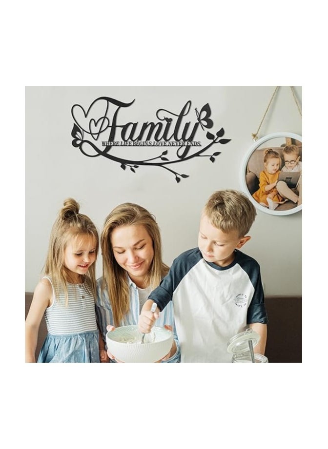 Wooden Wall Art With Self Adhesive Base - Black (Family)