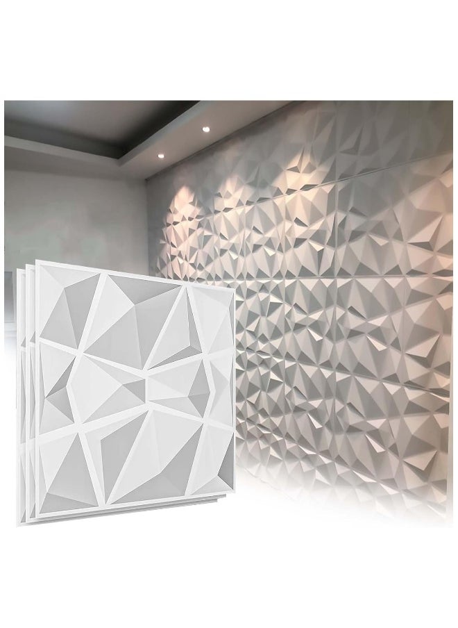 12 Pieces 3D Wall Panels, 3D Texture PVC Wallpaper, Diamond Design Decorative Wall Cover, Each 30x30cm White