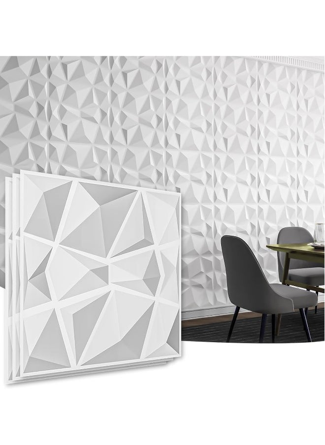 12 Pieces 3D Wall Panels, 3D Texture PVC Wallpaper, Diamond Design Decorative Wall Cover, Each 30x30cm White