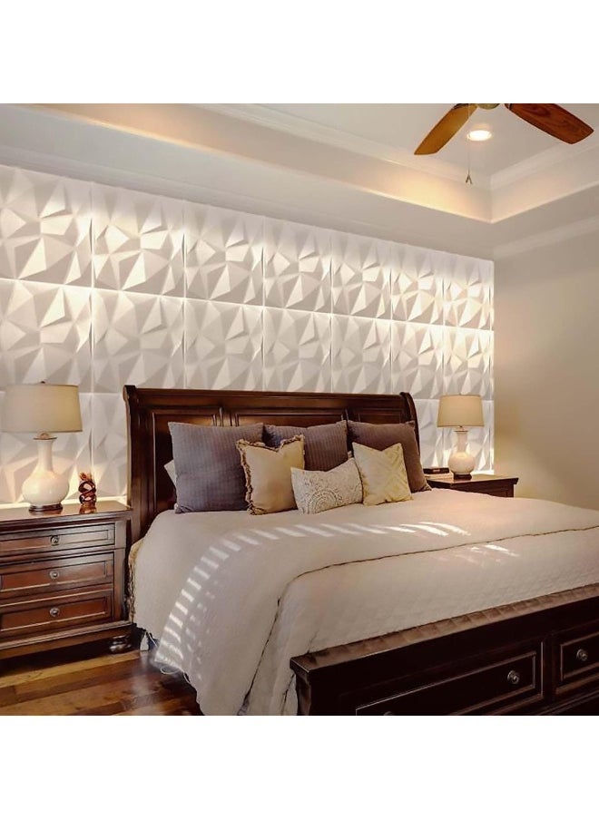 12 Pieces 3D Wall Panels, 3D Texture PVC Wallpaper, Diamond Design Decorative Wall Cover, Each 30x30cm White