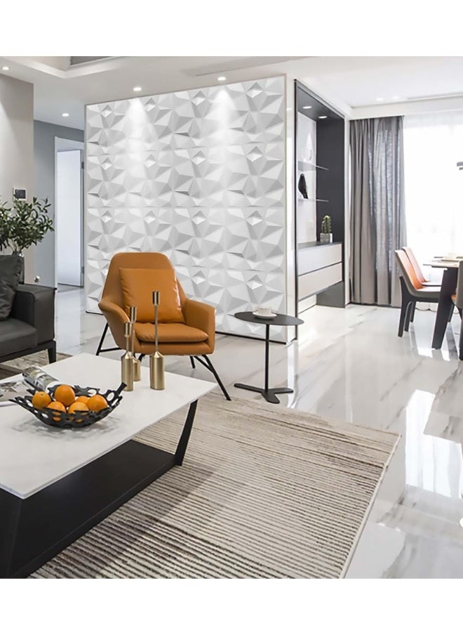 12 Pieces 3D Wall Panels, 3D Texture PVC Wallpaper, Diamond Design Decorative Wall Cover, Each 30x30cm White