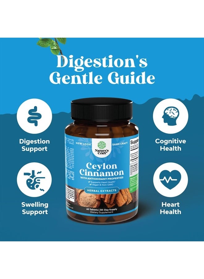 Organic Ceylon Cinnamon Tablets 1000mg - Organic Ceylon Cinnamon Powder Memory Supplement for Brain Support - Non GMO Organic Cinnamon Pills for Heart Health and Organic Immune System Booster