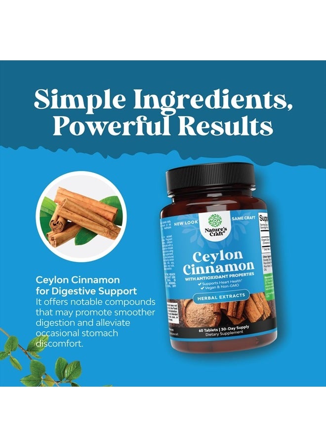 Organic Ceylon Cinnamon Tablets 1000mg - Organic Ceylon Cinnamon Powder Memory Supplement for Brain Support - Non GMO Organic Cinnamon Pills for Heart Health and Organic Immune System Booster