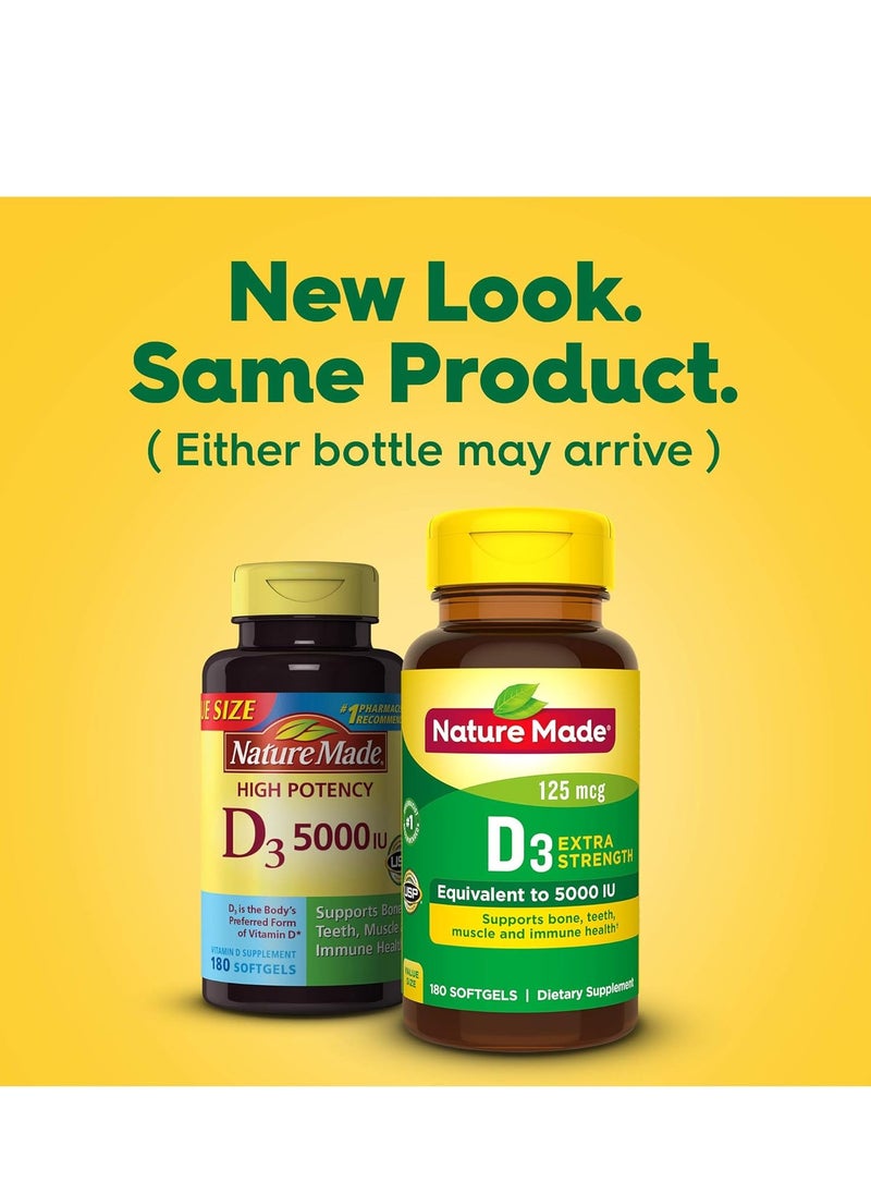 Vitamin D3 5000 IU (125 mcg), Bone, Teeth, Muscle and Immune Health Support, 180 Softgels