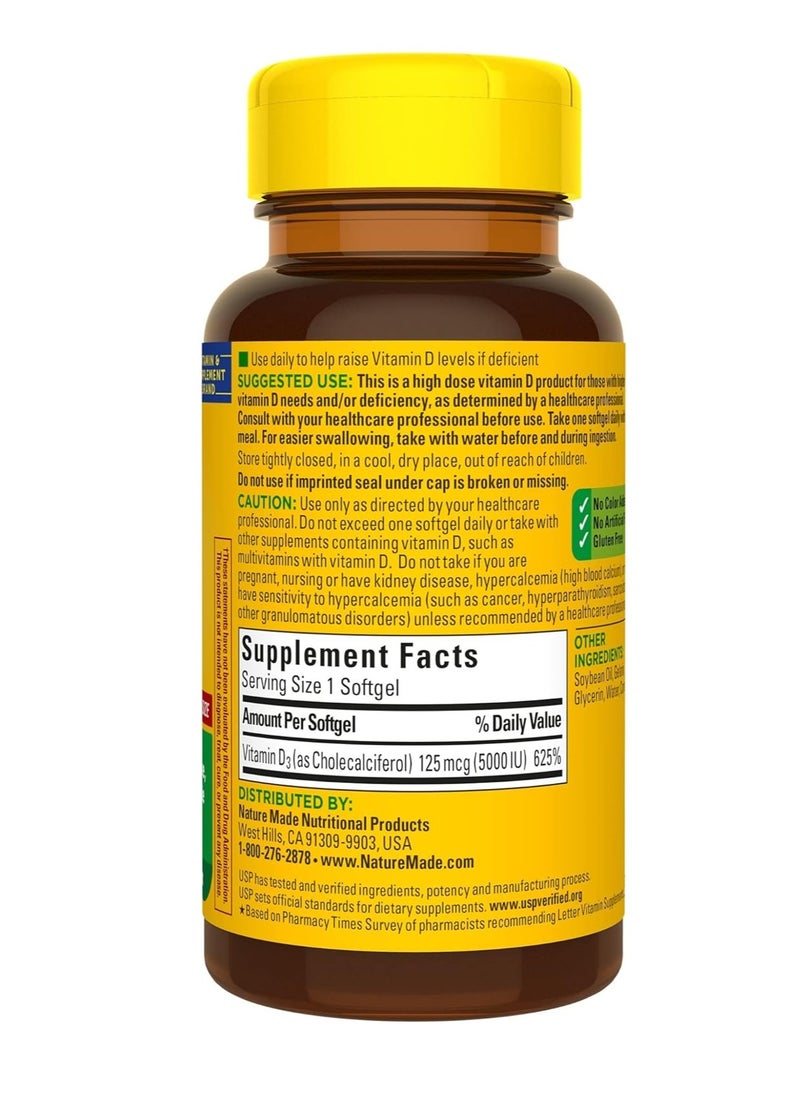 Vitamin D3 5000 IU (125 mcg), Bone, Teeth, Muscle and Immune Health Support, 180 Softgels