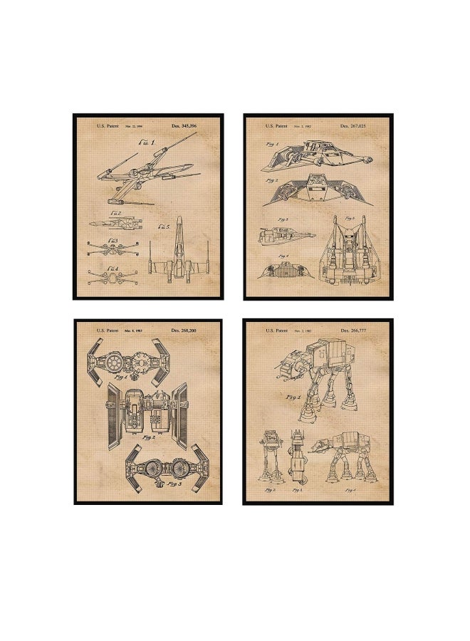 4-Piece Star Wars Patent Art Poster Print Set Brown/Black 8x10inch