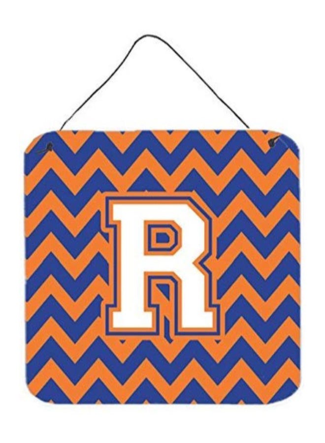 Letter R Printed Wall/Door Hanging Blue/Orange 6 x 6inch