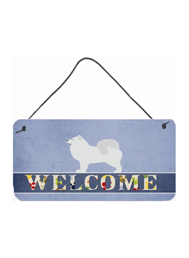 Samoyed Dog Printed Wall/Door Hanging Blue 8 x 12inch