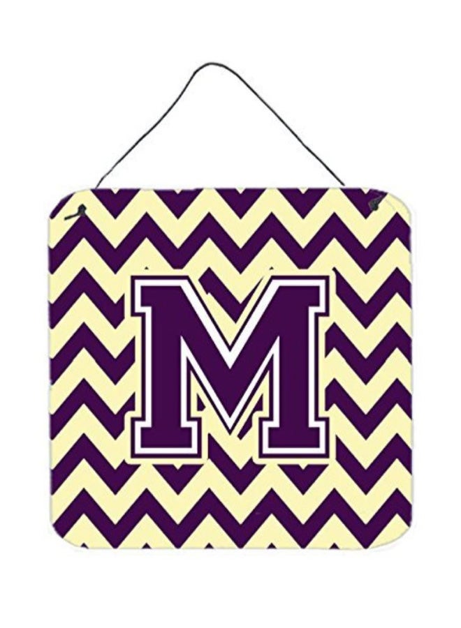 Letter M Printed Wall/Door Hanging Purple/Gold 6 x 6inch