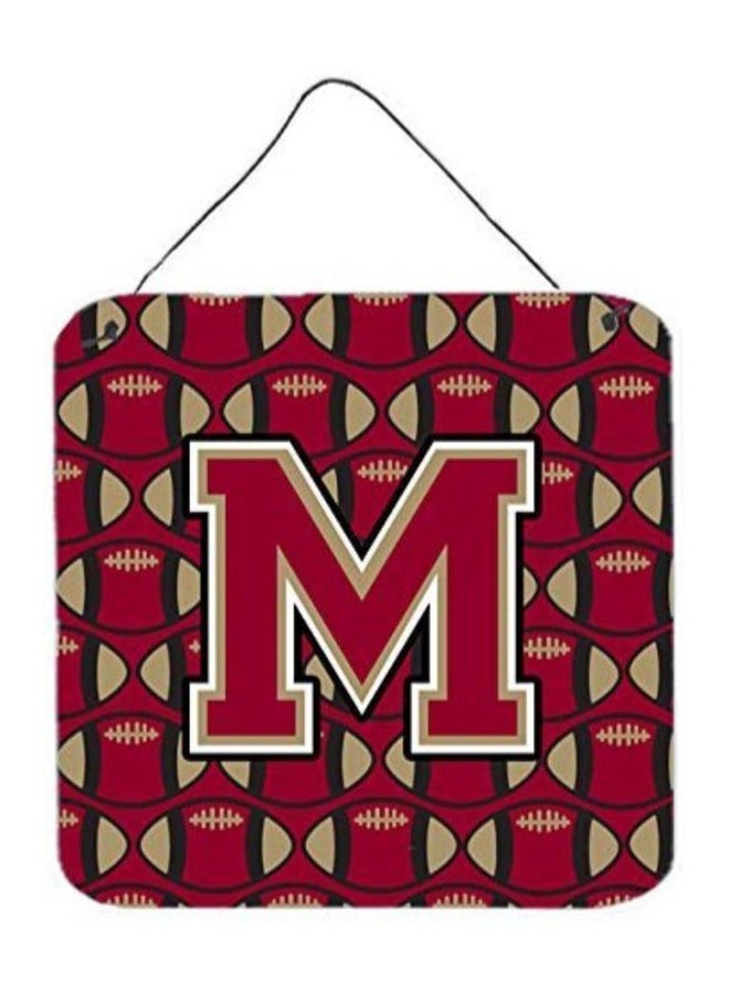 Letter M Printed Wall/Door Hanging Garnet/Gold 6 x 6inch