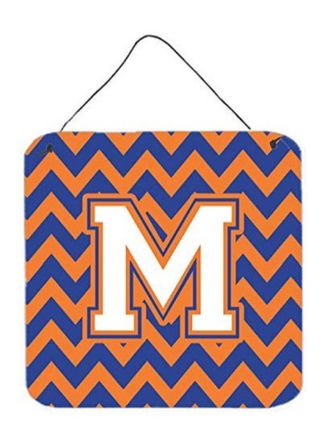 Letter M Printed Wall/Door Hanging Blue/Orange 6 x 6inch