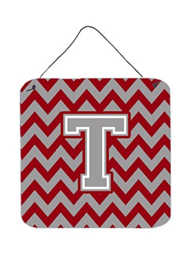 Letter T Printed Wall/Door Hanging Crimson/Grey 6 x 6inch