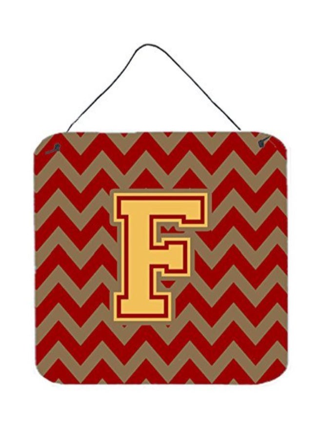 Letter F Printed Wall/Door Hanging Garnet/Gold 6 x 6inch