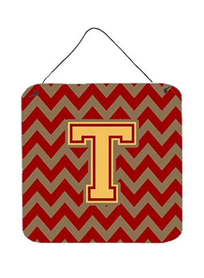 Letter T Printed Wall/Door Hanging Garnet/Gold 6 x 6inch