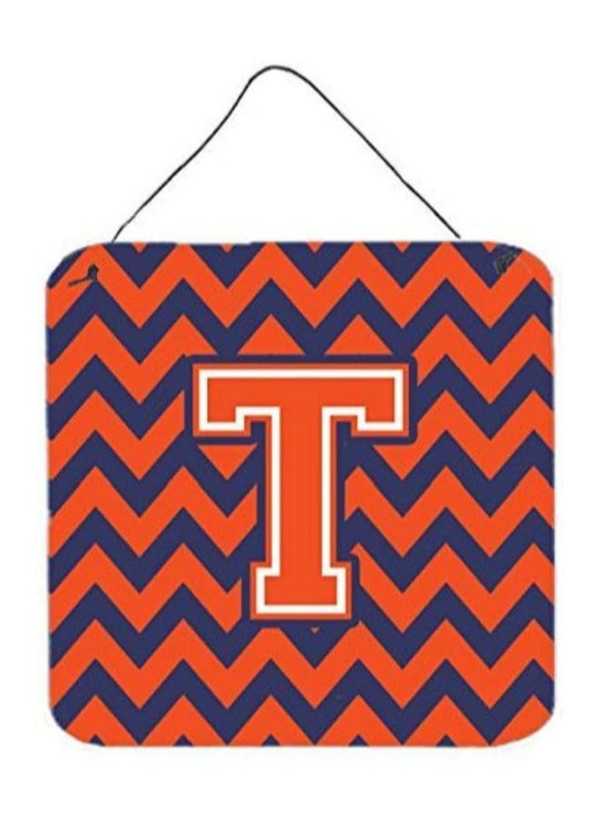 Letter T Printed Wall/Door Hanging Orange/Blue 6 x 6inch