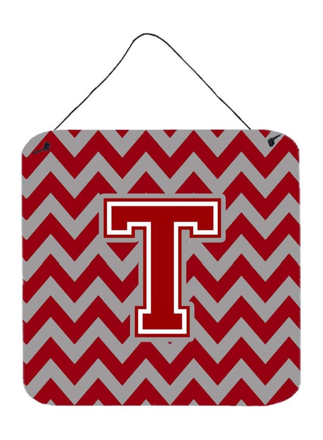 Letter T Printed Wall/Door Hanging Maroon/White 6 x 6inch