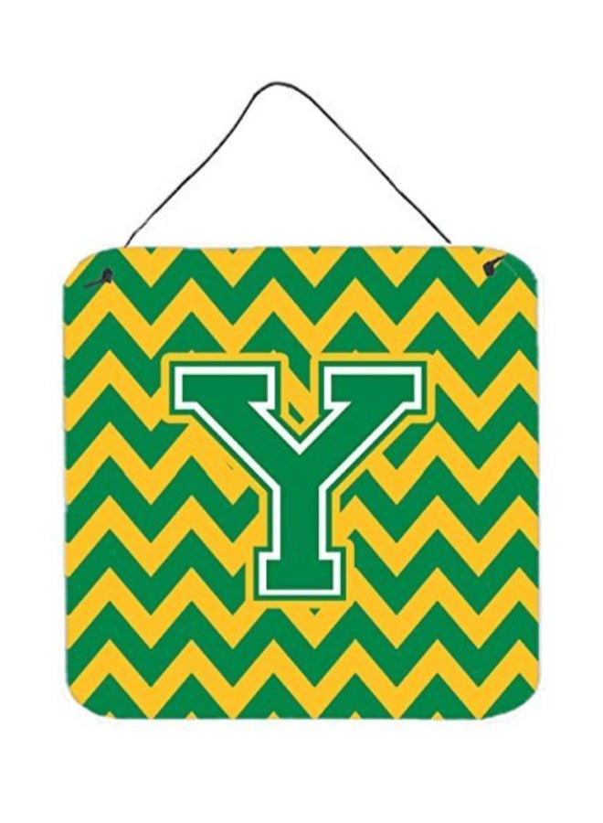 Letter Y Printed Wall/Door Hanging Green/Gold 6 x 6inch