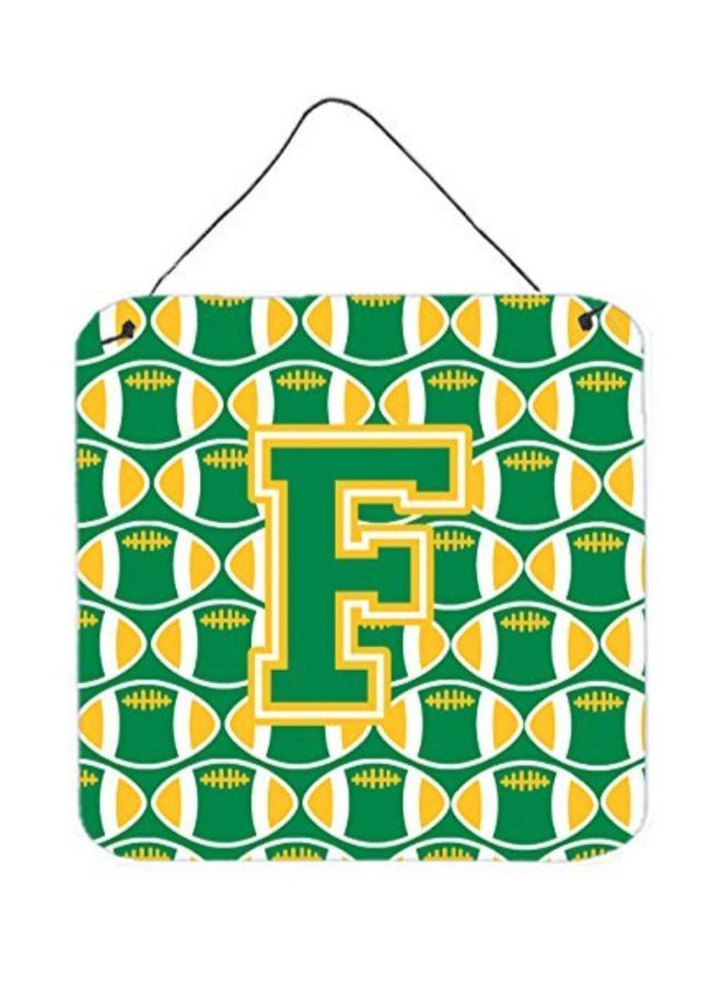 Letter F Printed Wall/Door Hanging Green/Gold 6 x 6inch