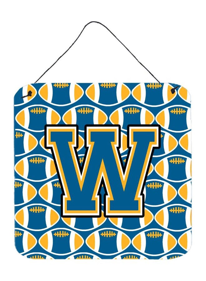 Letter W Printed Wall/Door Hanging Blue/Gold 6 x 6inch