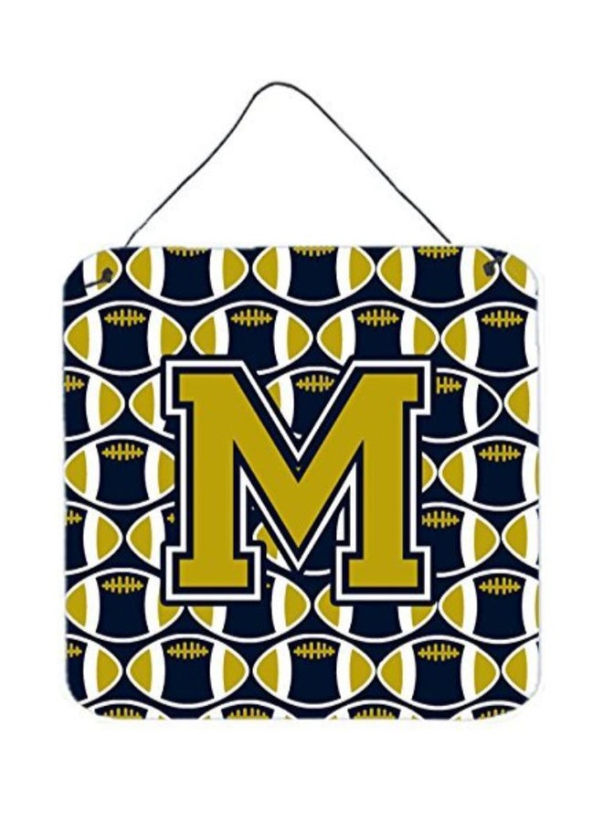 Letter M Printed Wall/Door Hanging Blue/Gold 6 x 6inch