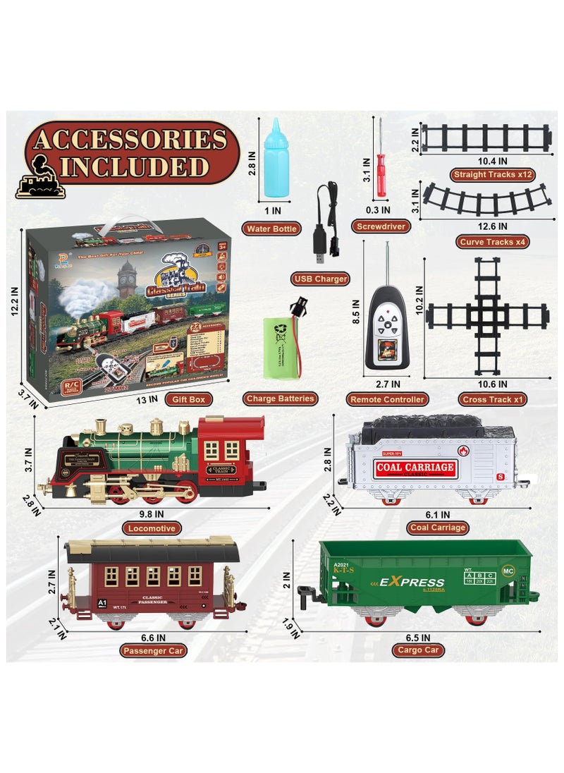 Kids Train Set Remote Control Train Toys with Sounds, Lights, Rechargeable Electrc Train  Set for Boys, Train Toys Gifts