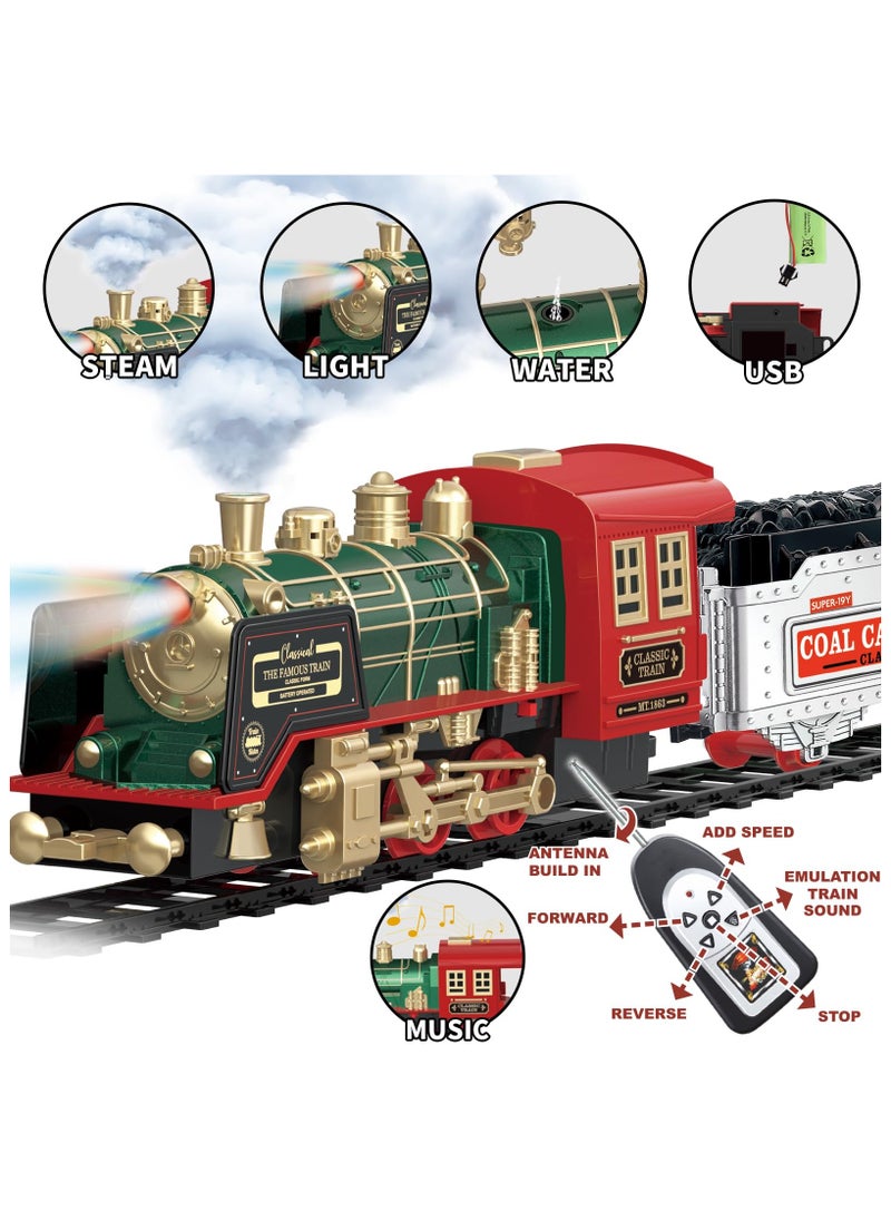 Kids Train Set Remote Control Train Toys with Sounds, Lights, Rechargeable Electrc Train  Set for Boys, Train Toys Gifts