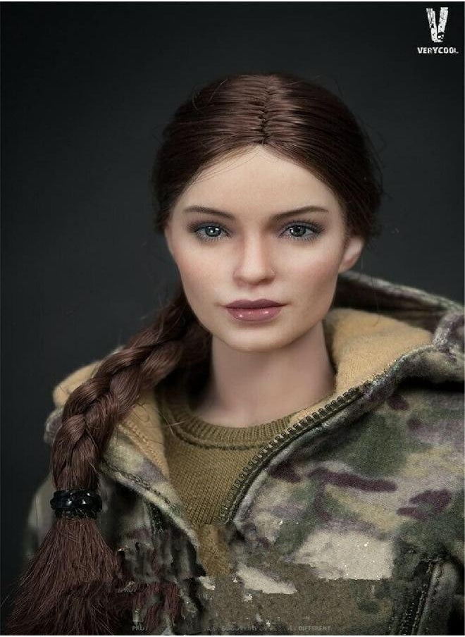 1/6 Scale Female Head Sculpt,Girl Soldier Braid Hair Head Carved for 12'' Phicen TBLeague VC Action Figure