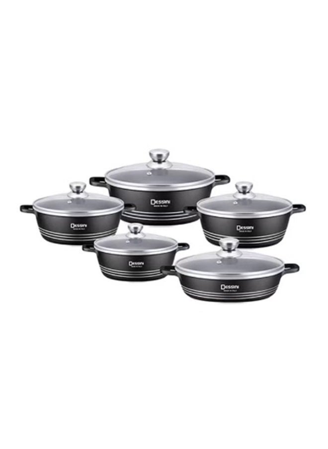 10-Piece Non-Stick Granite Coating Long-Lasting Durability Ergonomic Cookware Set Includes 1 x Casserole (20), Casserole (24), Casserole (28), Casserole (32), Shallow Casserole (28)cm Black