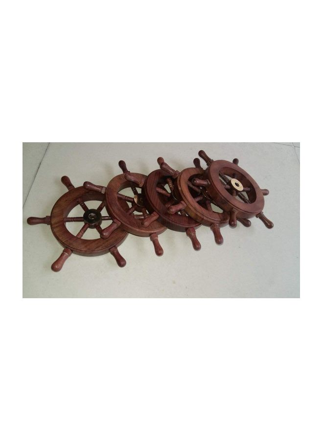 5-Piece Pirate Wooden Ship Wheel Brown 6.3x4.2x6.7inch