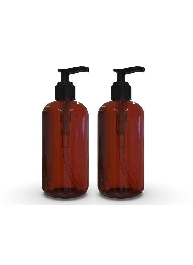 Plastic Bottles With Pump Dispenser, 8 Oz Empty, Bpa Free Refillable Containers For Body Wash, Moisturizer, Face Cream, Liquid Soap - Amber/Black - 2 Pack