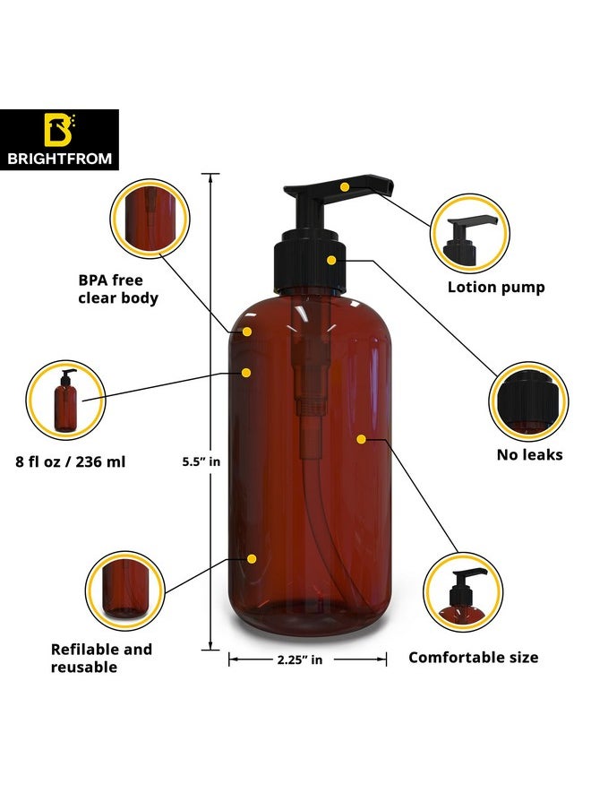 Plastic Bottles With Pump Dispenser, 8 Oz Empty, Bpa Free Refillable Containers For Body Wash, Moisturizer, Face Cream, Liquid Soap - Amber/Black - 2 Pack