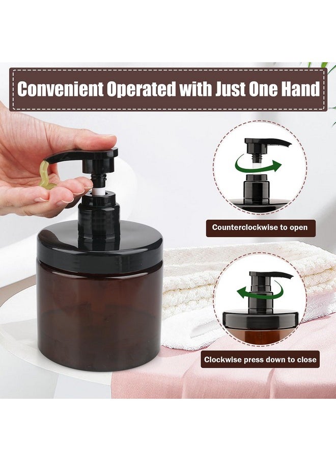 Pump Bottle Dispenser Shampoo And Conditioner Dispenser 2 Pack 16.9Oz/500Ml Wide Mouth Hand Soap Dispenser Refillable Plastic Empty Liquid Container For Lotion Body Wash(Brown)