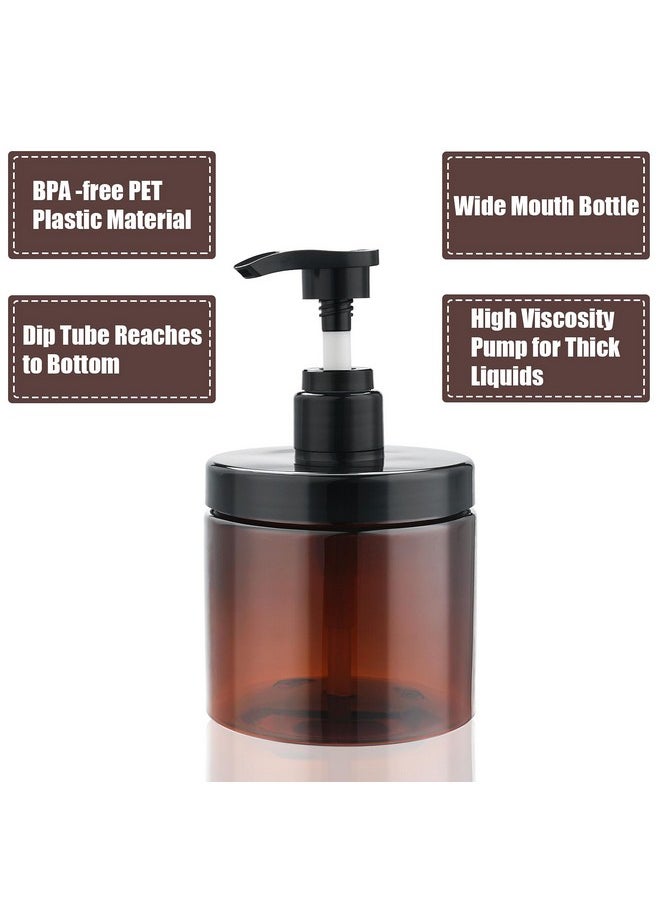 Pump Bottle Dispenser Shampoo And Conditioner Dispenser 2 Pack 16.9Oz/500Ml Wide Mouth Hand Soap Dispenser Refillable Plastic Empty Liquid Container For Lotion Body Wash(Brown)