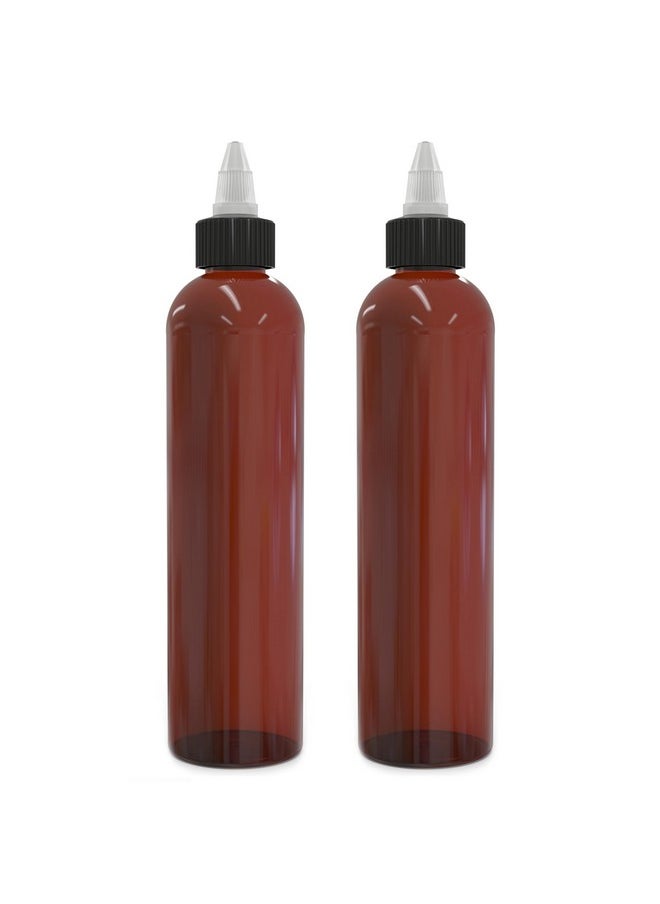 Twist Top Applicator Bottles, 8 Oz, Squeeze Empty Plastic Bottles, Black Nozzle, Bpa-Free, Pet, Refillable, Open/Close Nozzle - Multi Purpose (Amber)