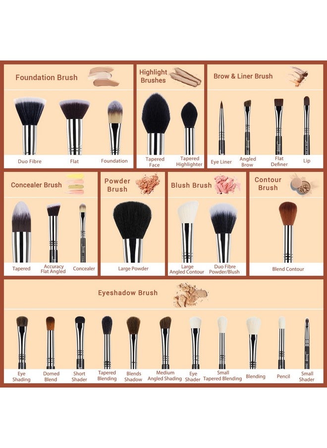 Makeup Brushes Set Professional 27 Pcs Brush Makeup Premium Synthetic Foundation Contour Powder Blush Highlighter Eyeshadow Concealer Brow Face Make Up Brushes Tools Black/Silver T133