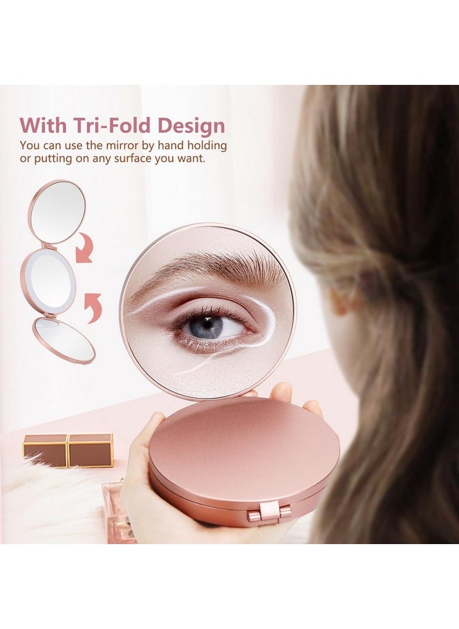 Compact Mirror With Light,1X/10X/30X Travel Magnifying Mirror With Light, Lighted Makeup Mirror With Brightness Adjustment,Makeup Mirror With 3 Color Lights, 4 Inch