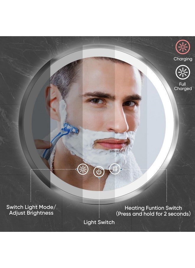 Heated Shower Mirror Fogless For Shaving, 3 Color Dimmable Shower Mirror With Light, No-Tools Wall Mounted, 360° Swivel, Waterproof, Rechargeable Real Glass Shaving Mirror For Men/Women