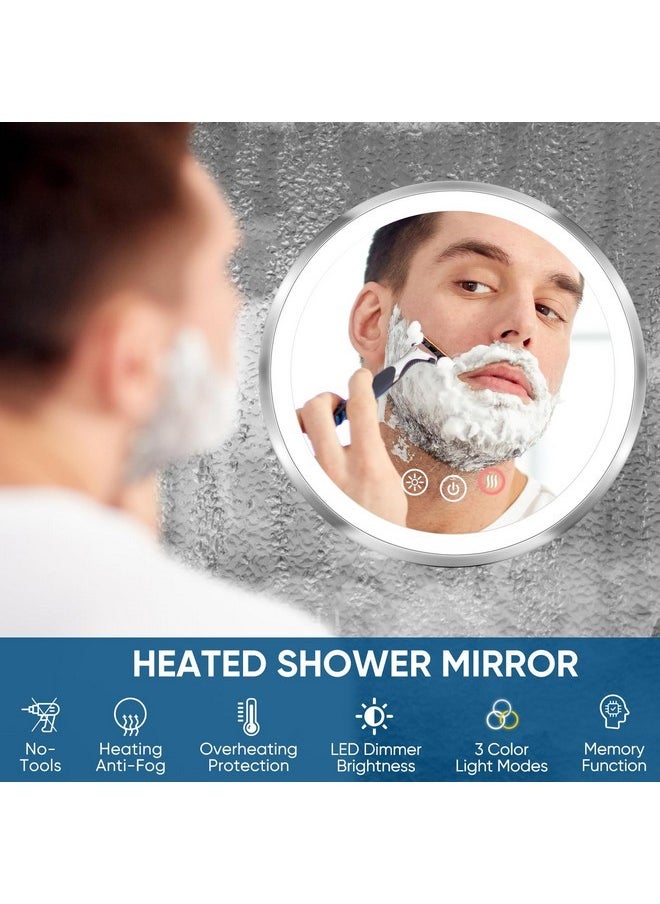 Heated Shower Mirror Fogless For Shaving, 3 Color Dimmable Shower Mirror With Light, No-Tools Wall Mounted, 360° Swivel, Waterproof, Rechargeable Real Glass Shaving Mirror For Men/Women