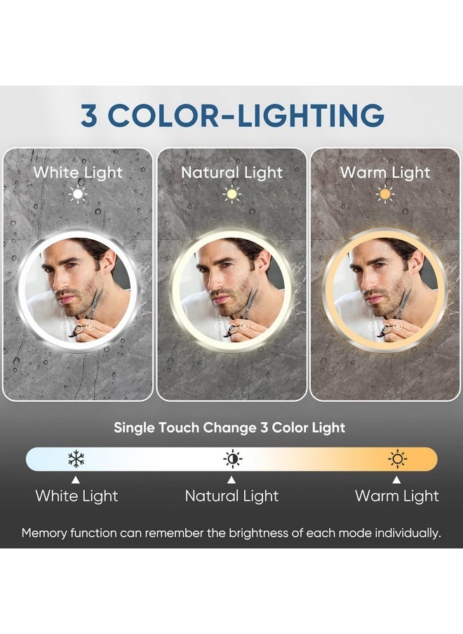 Heated Shower Mirror Fogless For Shaving, 3 Color Dimmable Shower Mirror With Light, No-Tools Wall Mounted, 360° Swivel, Waterproof, Rechargeable Real Glass Shaving Mirror For Men/Women