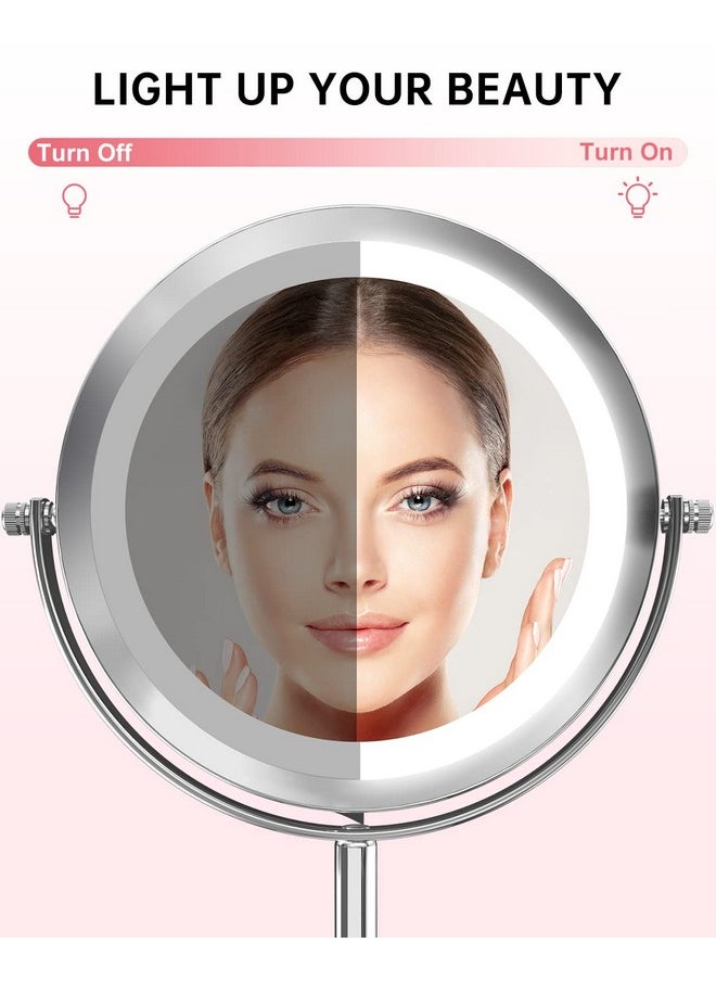 1X/10X Magnifying Lighted Makeup Mirror Double Sided Round Standing 360 Degree Swivel Mirror For Shaving Bathroom 7 Inch Diameter