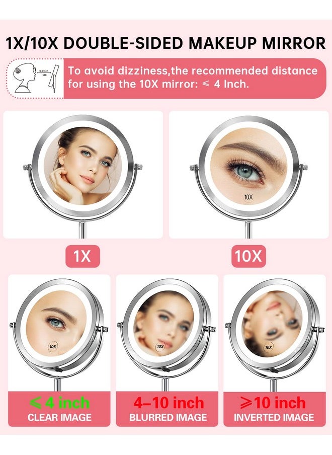 1X/10X Magnifying Lighted Makeup Mirror Double Sided Round Standing 360 Degree Swivel Mirror For Shaving Bathroom 7 Inch Diameter