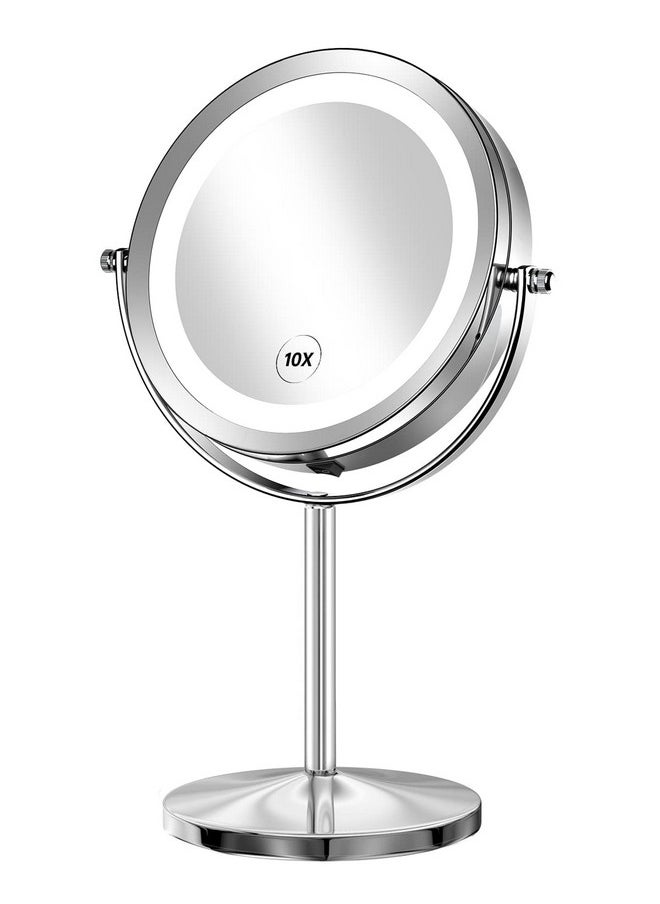 1X/10X Magnifying Lighted Makeup Mirror Double Sided Round Standing 360 Degree Swivel Mirror For Shaving Bathroom 7 Inch Diameter