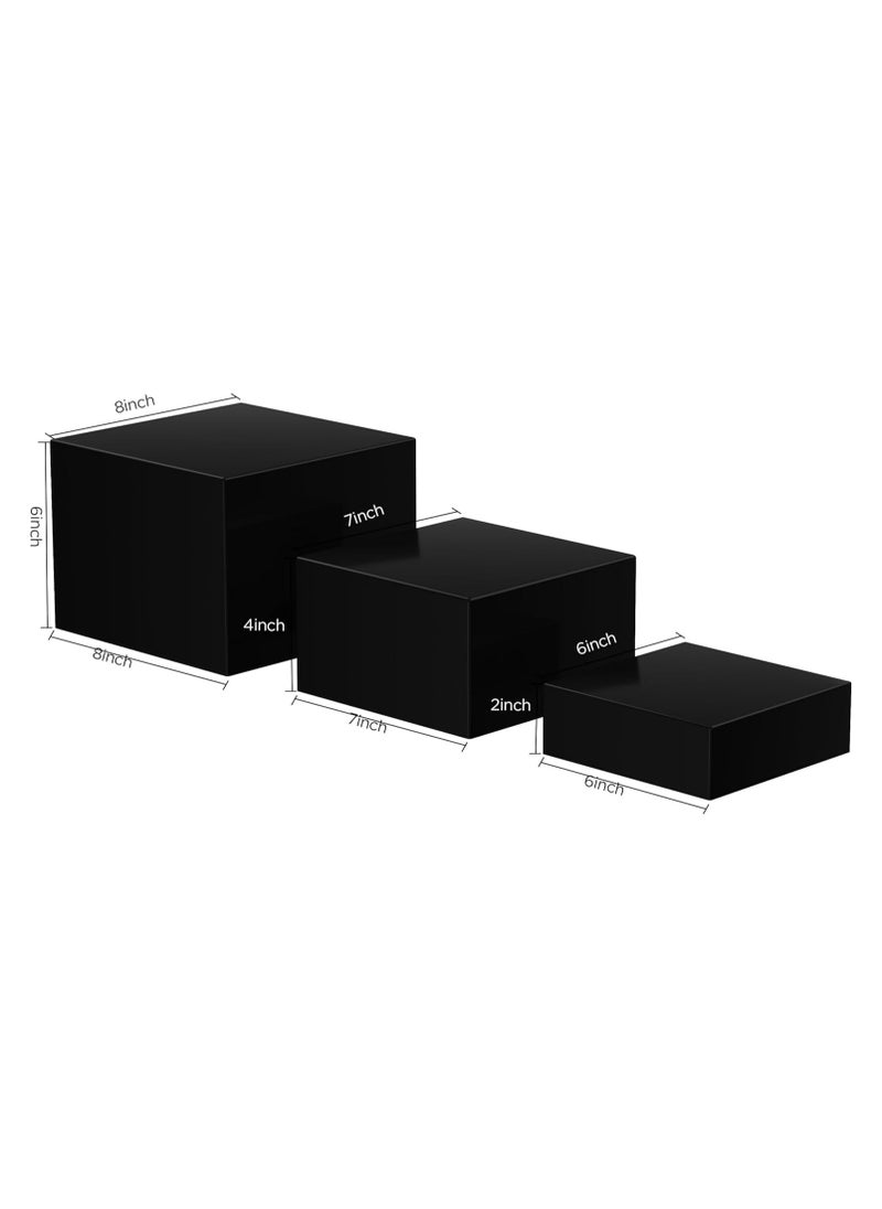 Buffet Risers, Food Risers for Buffet Table, 3PCS Black Acrylic Cube Display Nesting Risers with Hollow Bottoms, Food Display Risers Acrylic Boxes Stand Shelf for Catering Dessert