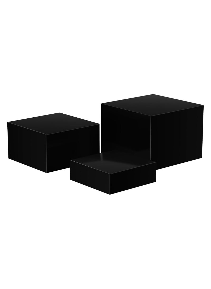 Buffet Risers, Food Risers for Buffet Table, 3PCS Black Acrylic Cube Display Nesting Risers with Hollow Bottoms, Food Display Risers Acrylic Boxes Stand Shelf for Catering Dessert