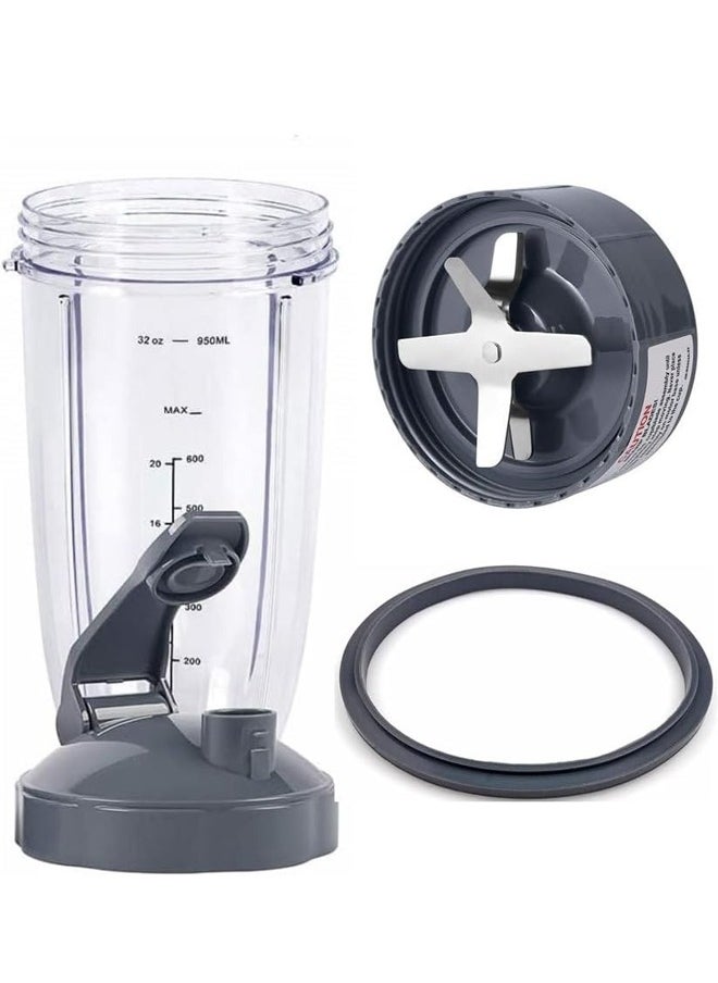 Replacement Parts for NutriBullet 600W/900W Blenders - 32OZ Cups with Flip Top To-Go Lids and Extractor Blade