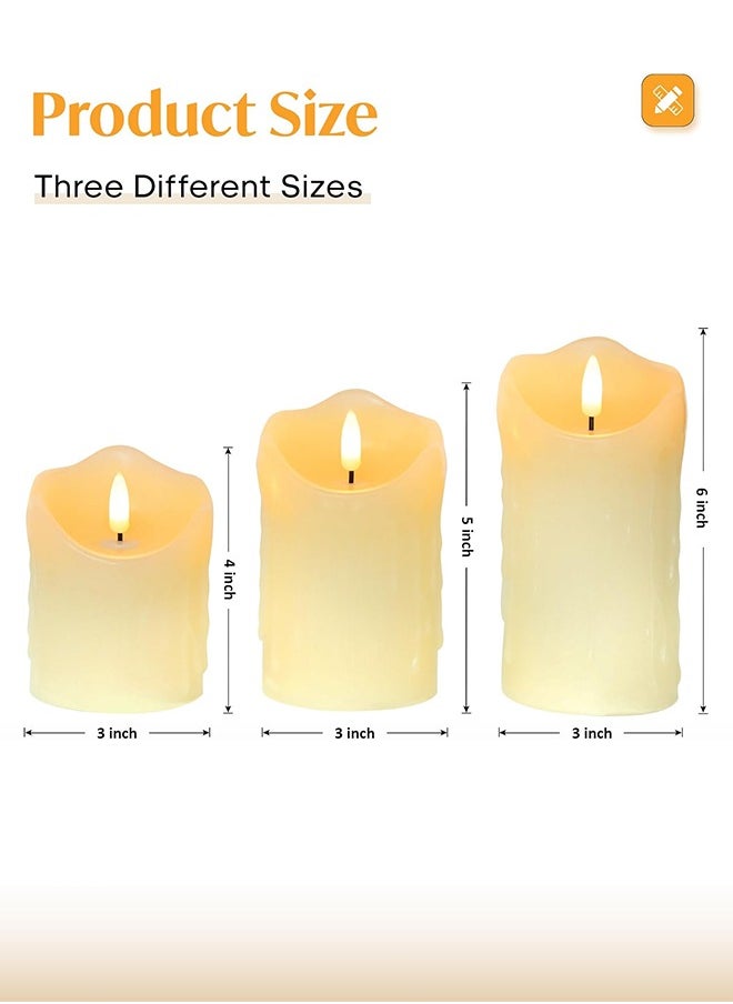 3 Piece LED flameless Candles, LED Pillar Candles for Romantic Ambiance, Battery Operated Candles with Remote Control Timer for Festival Wedding Home Party Decor(Pack of 3) Classic Ivory