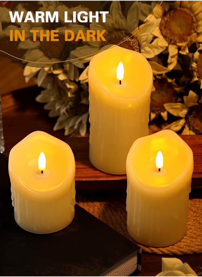 3 Piece LED flameless Candles, LED Pillar Candles for Romantic Ambiance, Battery Operated Candles with Remote Control Timer for Festival Wedding Home Party Decor(Pack of 3) Classic Ivory