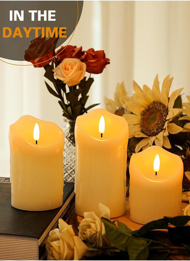 3 Piece LED flameless Candles, LED Pillar Candles for Romantic Ambiance, Battery Operated Candles with Remote Control Timer for Festival Wedding Home Party Decor(Pack of 3) Classic Ivory